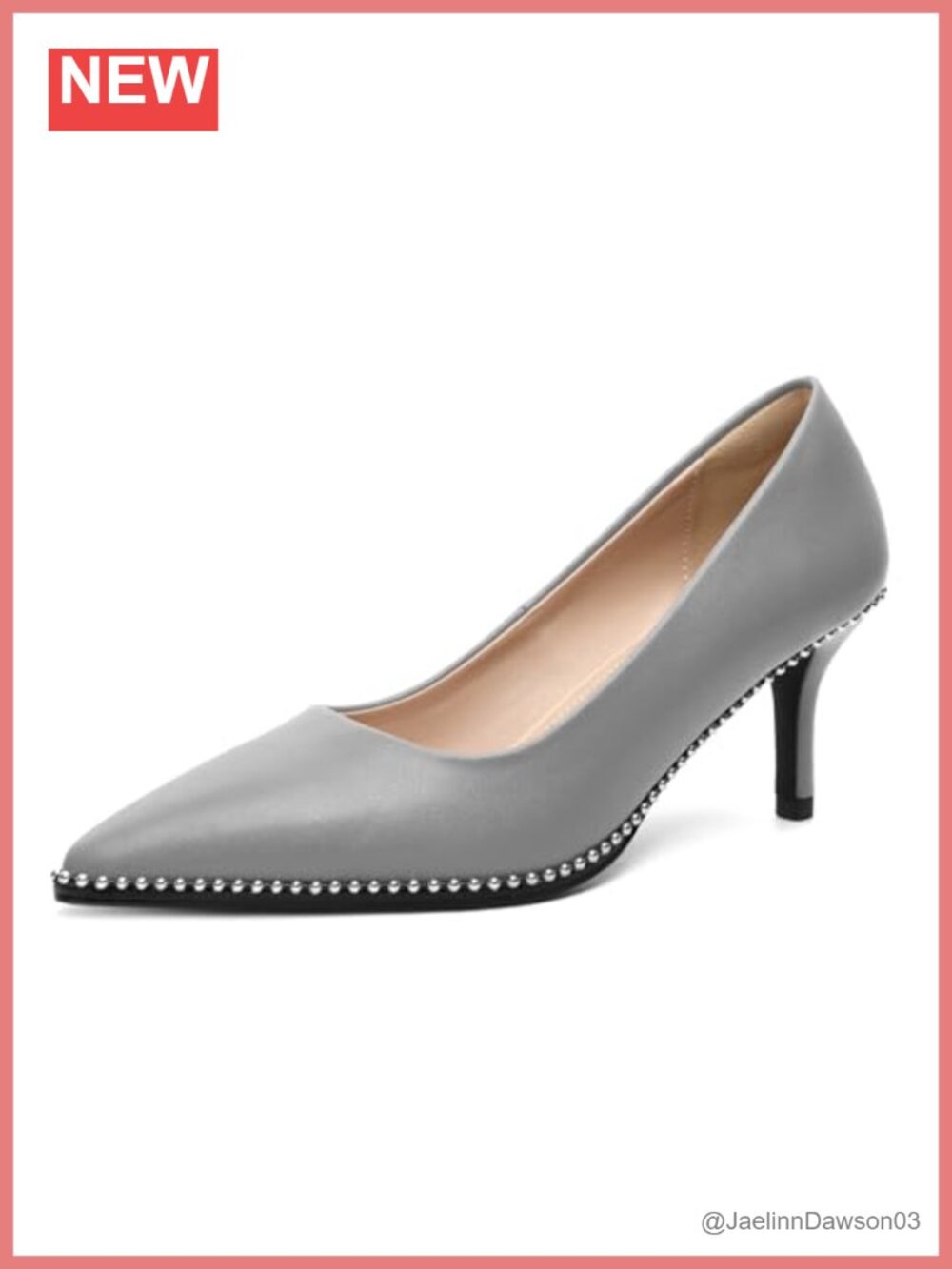 Women's Mid Stiletto Heels Low Kitten Heels Pointed Toe Beaded Pumps Slip-on
